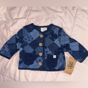 Baby Blue Patchwork Cardigan with Wooden Buttons Easy Peasy 0-3 months